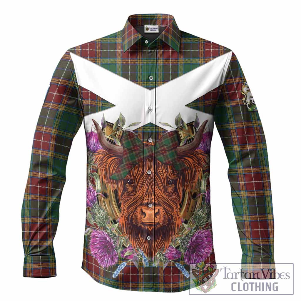 Baxter Tartan Long Sleeve Button Shirts Scottish Thistle Heilan Coo