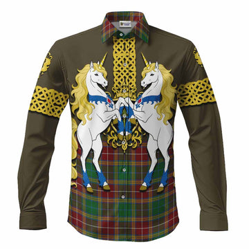 Baxter Tartan Long Sleeve Button Shirts Unicorn Celtic Knot And Thistle Emblem