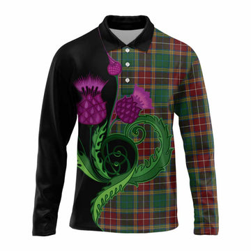 Baxter Tartan Long Sleeve Polo Shirt Traditional Scottish Thistle