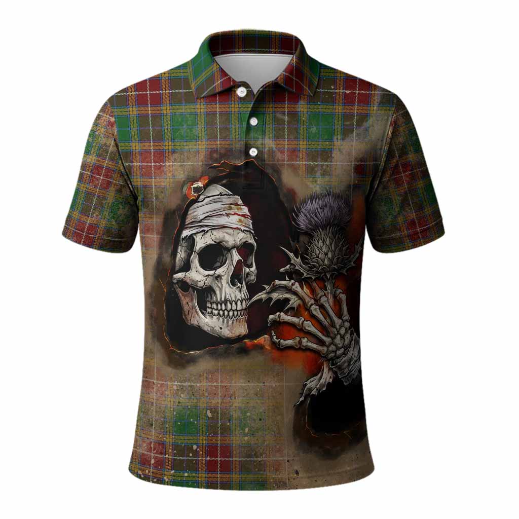 Baxter Tartan Polo Shirt Halloween Skeleton With Thistle Burning Effect