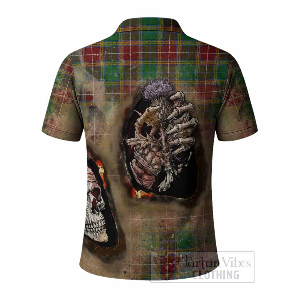 Baxter Tartan Polo Shirt Halloween Skeleton With Thistle Burning Effect