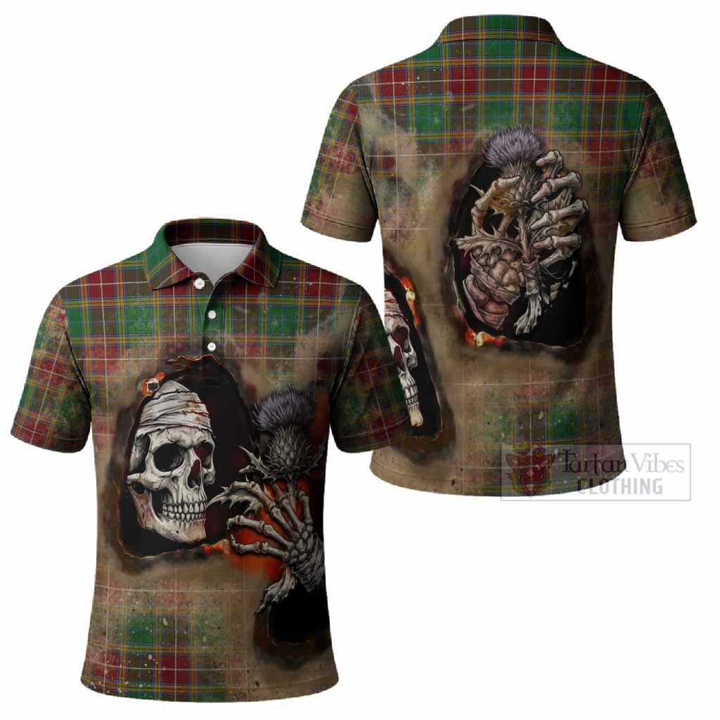 Baxter Tartan Polo Shirt Halloween Skeleton With Thistle Burning Effect