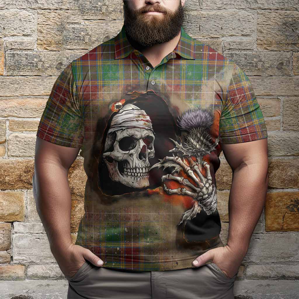 Baxter Tartan Polo Shirt Halloween Skeleton With Thistle Burning Effect