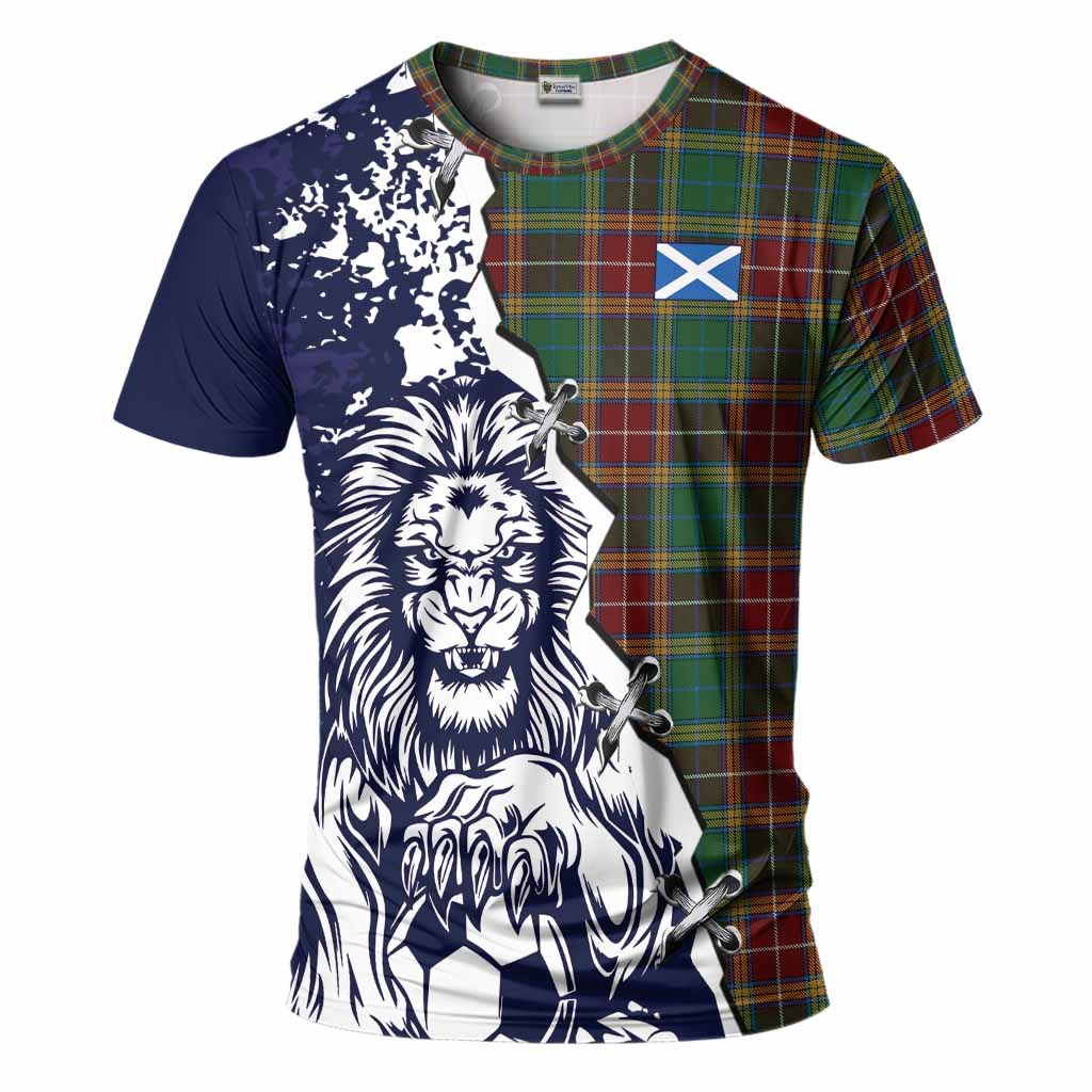 Baxter Tartan Scottish T-Shirt Angry Lion With Soccer Ball Style