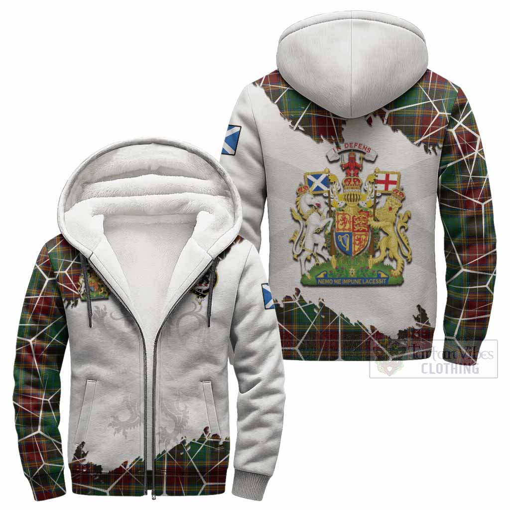 Baxter Tartan Sherpa Hoodie with Family Crest and Lion Rampant Grunge Style