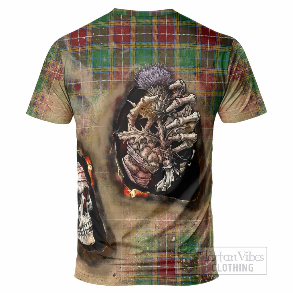 Baxter Tartan T-Shirt Halloween Skeleton With Thistle Burning Effect