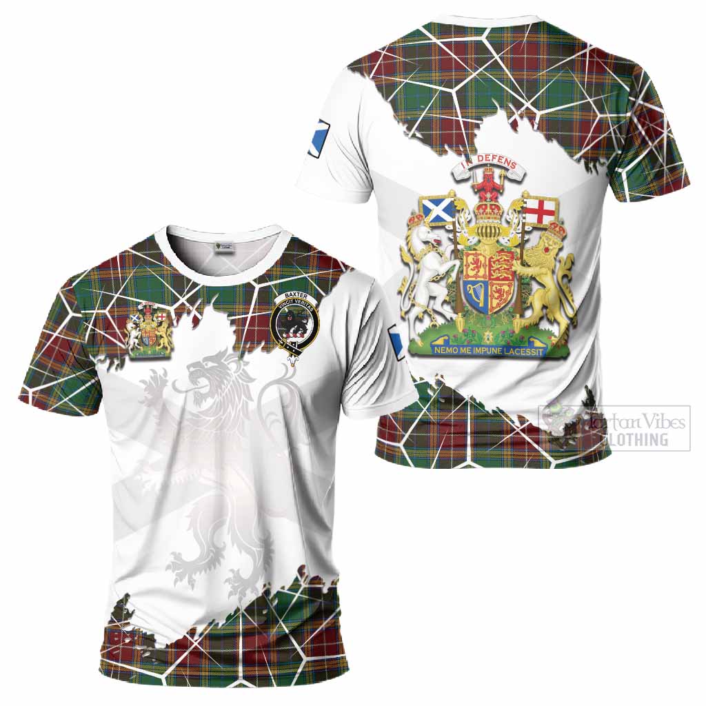 Baxter Tartan T-Shirt with Family Crest and Lion Rampant Grunge Style