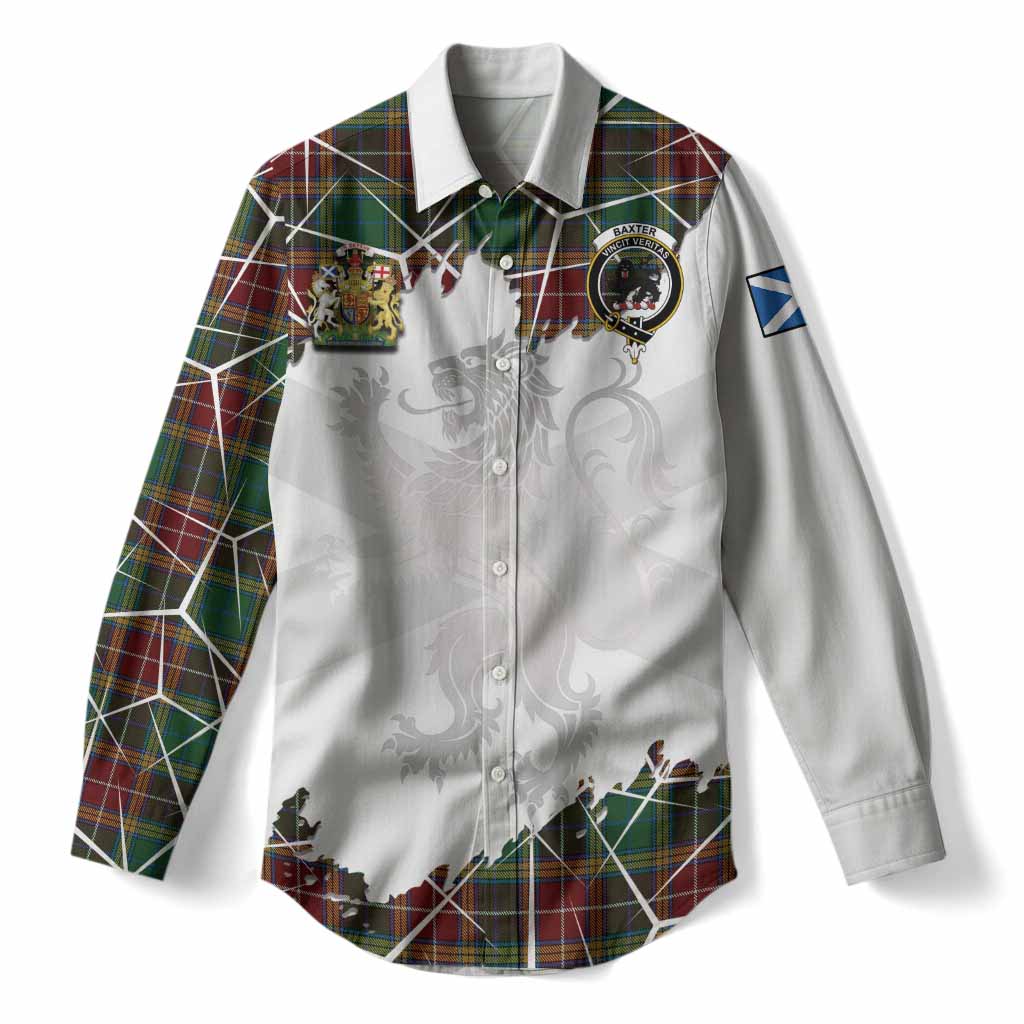 Baxter Tartan Women Casual Shirt with Family Crest and Lion Rampant Grunge Style