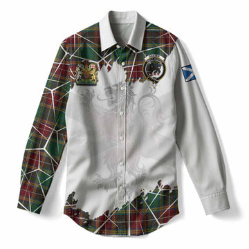 Baxter Tartan Women Casual Shirt with Family Crest and Lion Rampant Grunge Style