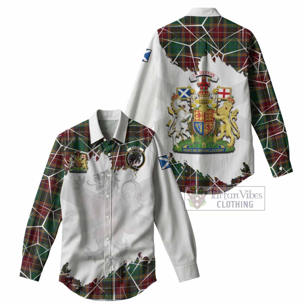 Baxter Tartan Women Casual Shirt with Family Crest and Lion Rampant Grunge Style