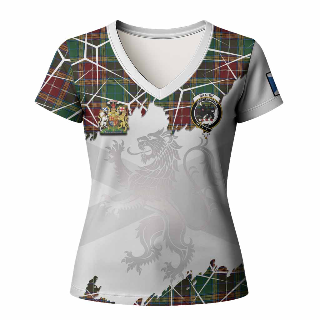 Baxter Tartan Women T shirt with Family Crest and Lion Rampant Grunge Style