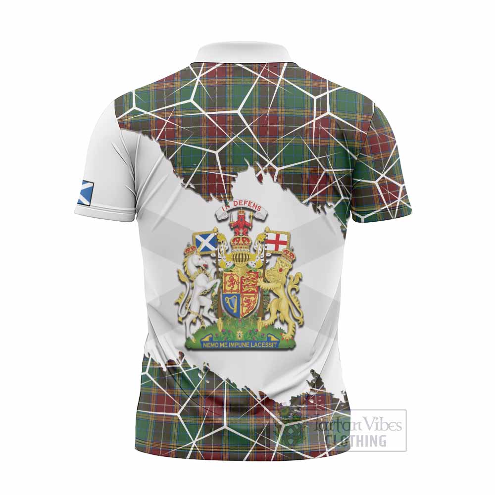Baxter Tartan Zipper Polo Shirt with Family Crest and Lion Rampant Grunge Style