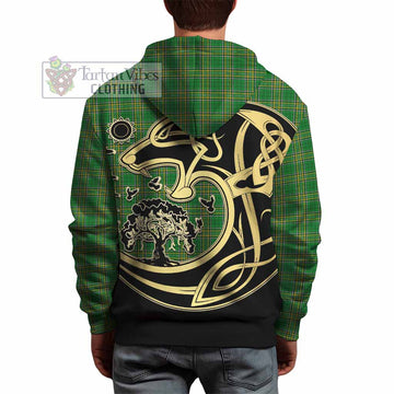 Tartan Vibes Clothing Beasley Irish Tartan Hoodie with Coat of Arms Celtic Wolf Style
