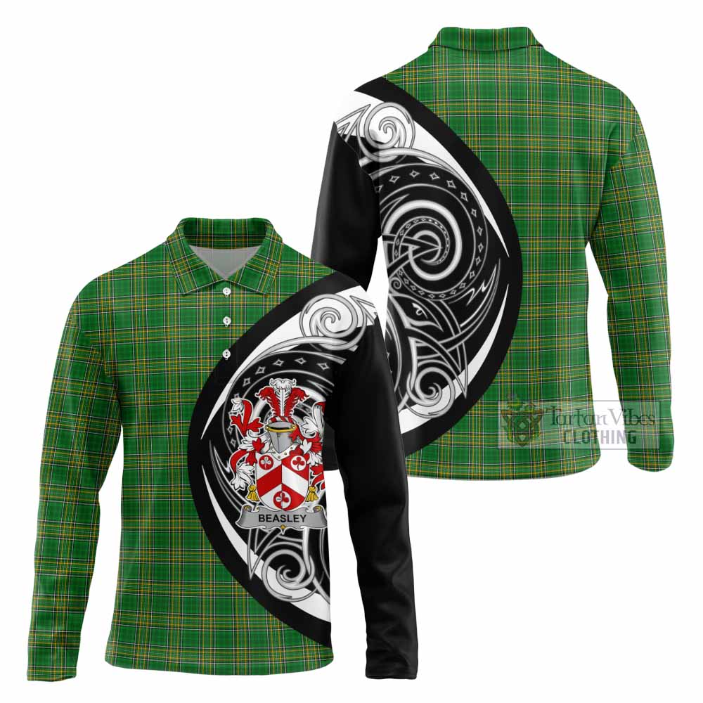 Tartan Vibes Clothing Beasley Irish Clan Long Sleeve Polo Shirt Celtic Circle Style