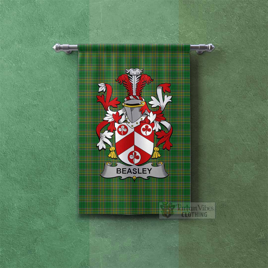 Beasley Irish Clan Tartan Gonfalon, Tartan Banner with Coat of Arms Rectangle - Tartan Vibes Clothing