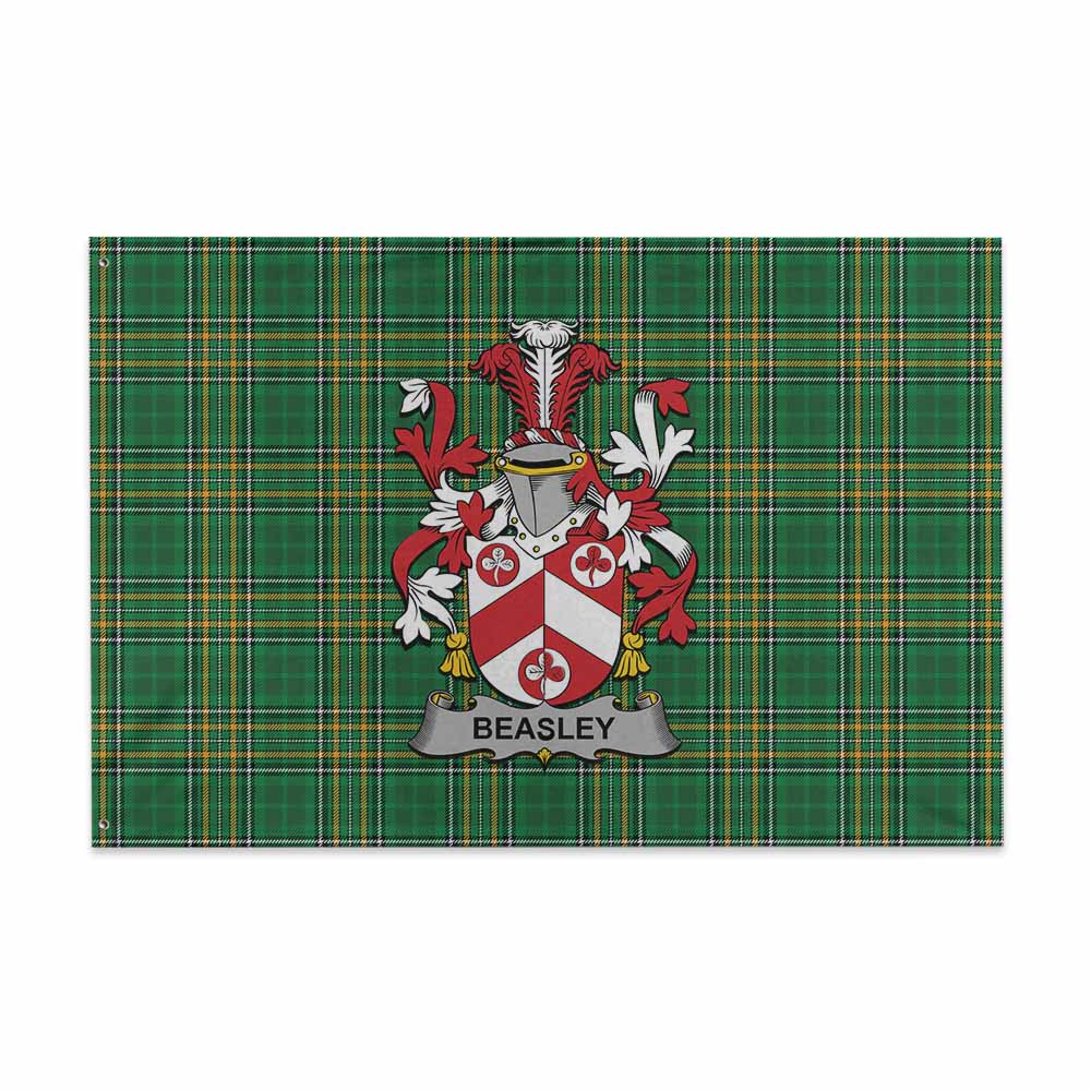 Tartan Vibes Clothing Beasley Irish Clan Tartan House Flag with Coat of Arms