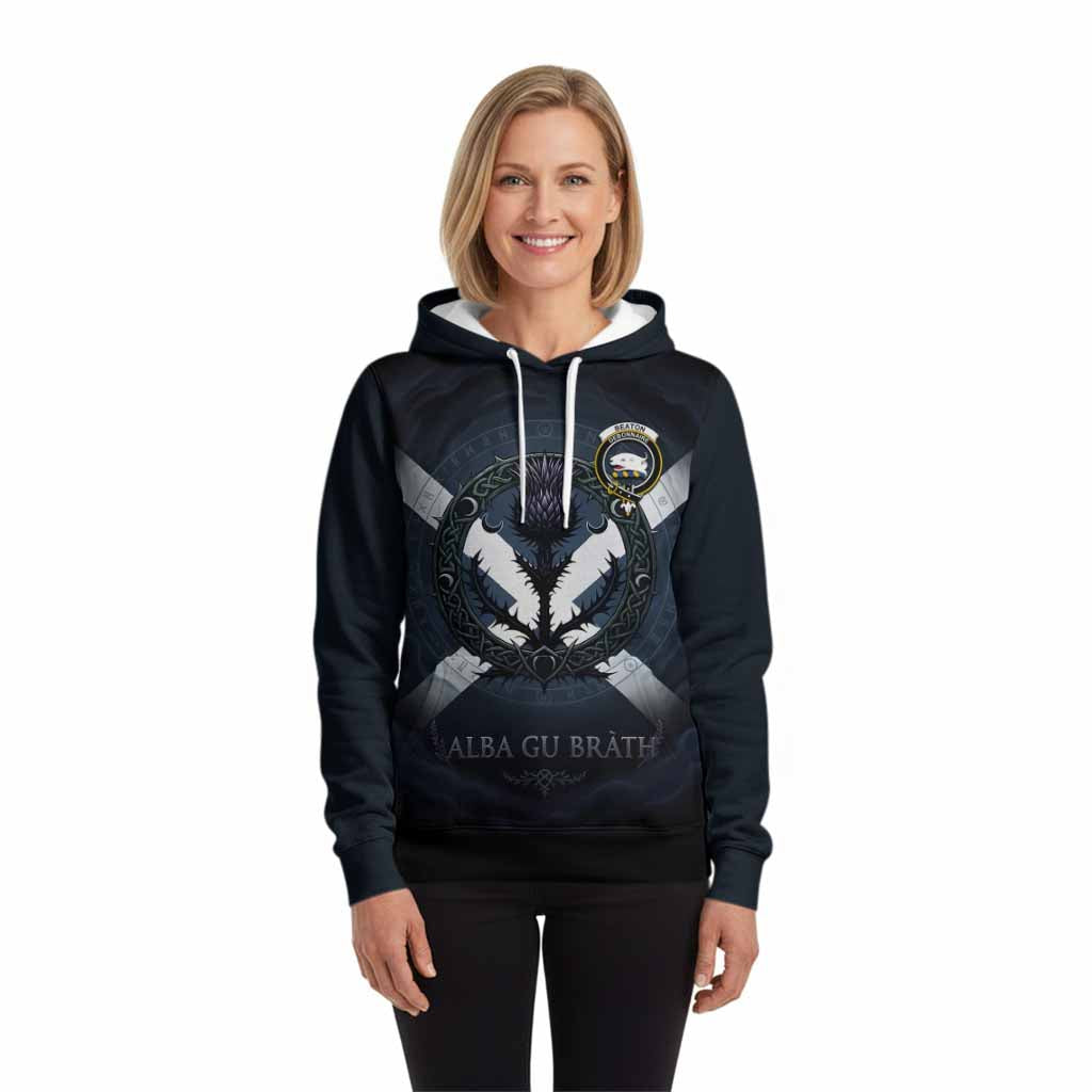 Beaton Clan Crest Hoodie with Celtic Knot Thistle and Saltire