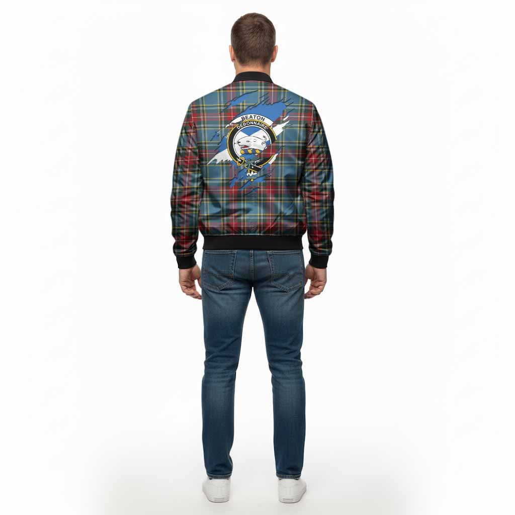 Beaton Clan Crest In Me Tartan Bomber Jacket Scotland Flag Style
