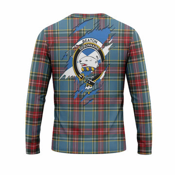 Beaton Clan Crest In Me Tartan Long Sleeve T-Shirt Scotland Flag Style