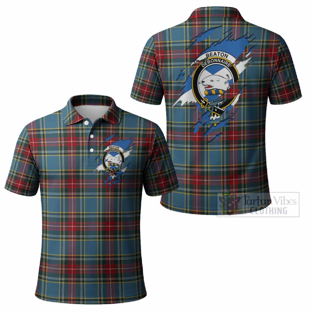 Beaton Clan Crest In Me Tartan Polo Shirt Scotland Flag Style