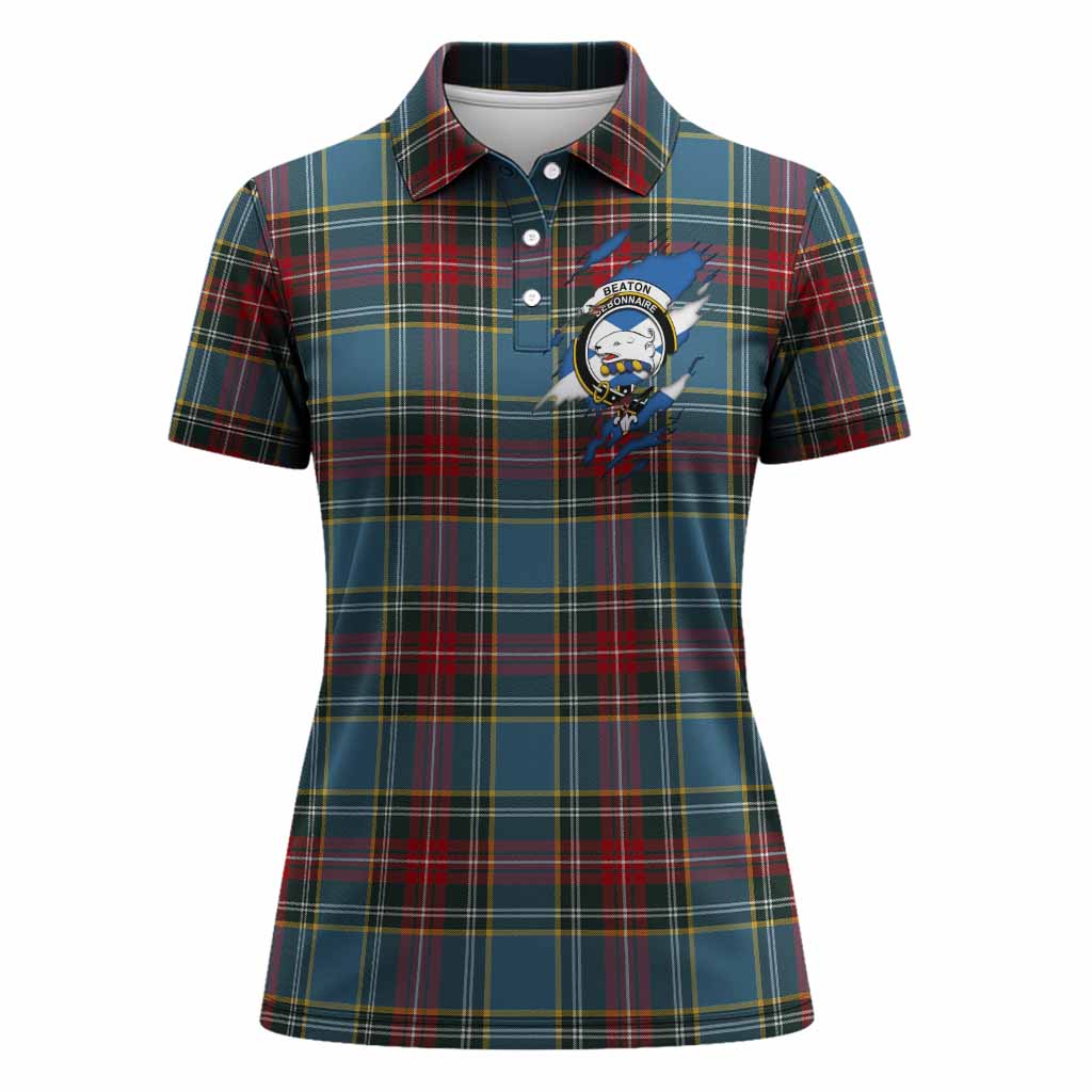 Beaton Clan Crest In Me Tartan Women Polo Shirt Scotland Flag Style