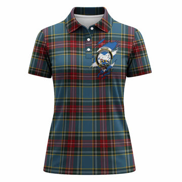 Beaton Clan Crest In Me Tartan Women Polo Shirt Scotland Flag Style