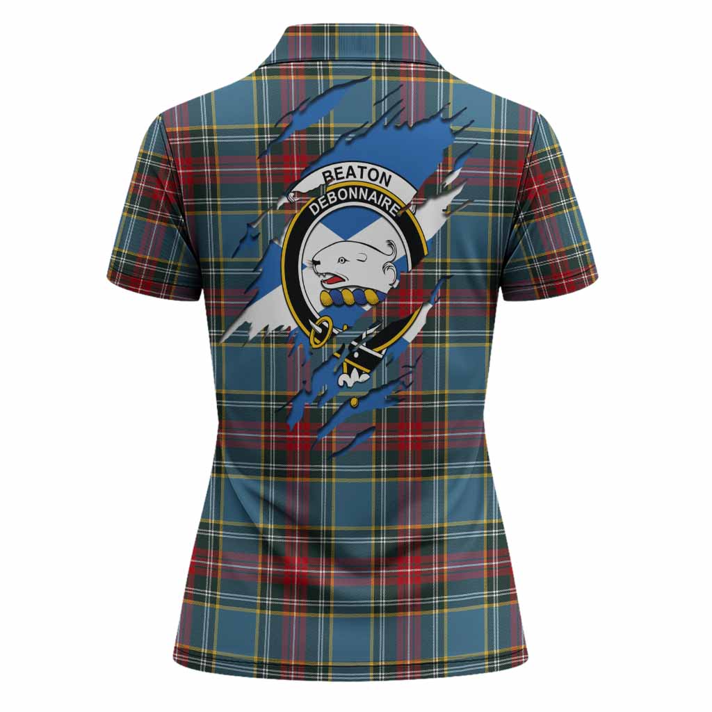 Beaton Clan Crest In Me Tartan Women Polo Shirt Scotland Flag Style