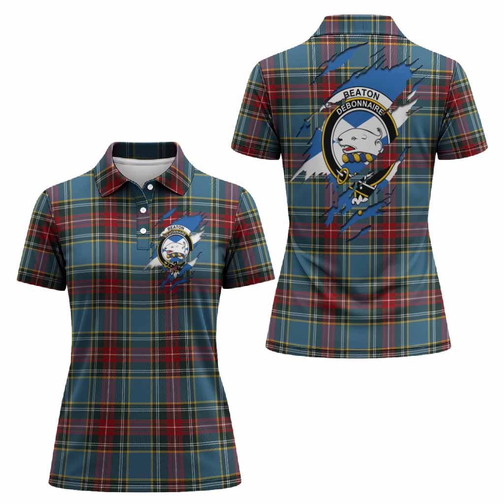 Beaton Clan Crest In Me Tartan Women Polo Shirt Scotland Flag Style