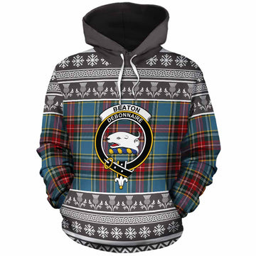 Beaton Clan Tartan Christmas Cotton Hoodie with Family Crest - Tartan Vibes Clothing