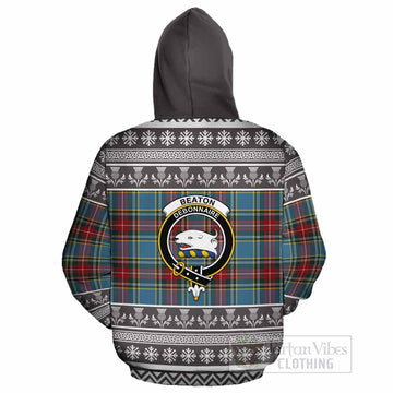 Beaton Clan Tartan Christmas Cotton Hoodie with Family Crest - Tartan Vibes Clothing