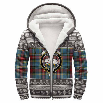 Beaton Clan Tartan Christmas Fleece Hoodie with Family Crest - Tartan Vibes Clothing