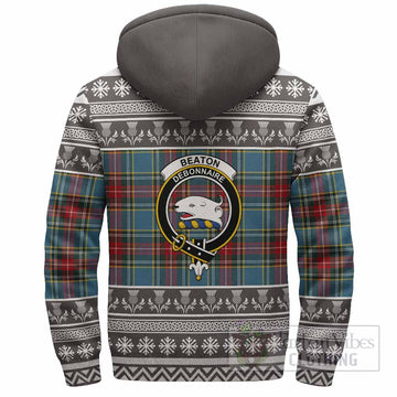 Beaton Clan Tartan Christmas Fleece Hoodie with Family Crest - Tartan Vibes Clothing