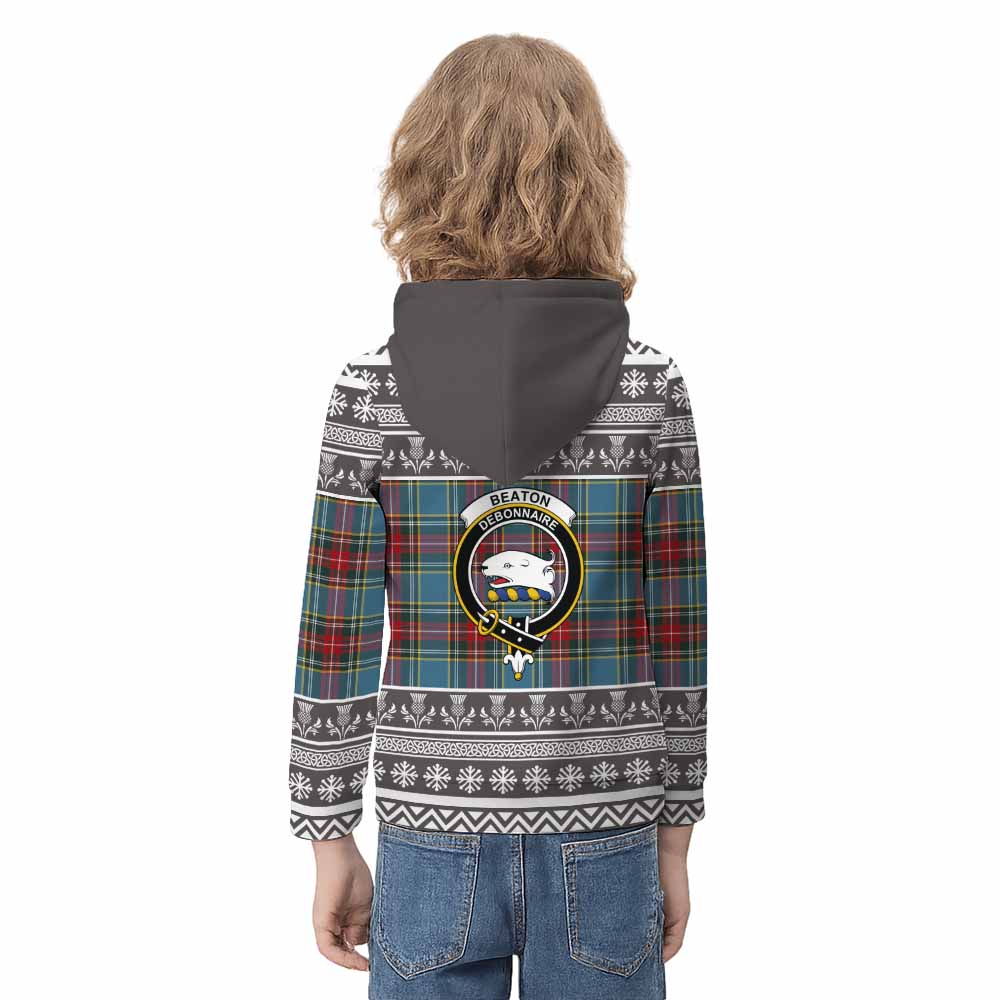 Beaton Clan Tartan Christmas Kid Hoodie with Family Crest - Tartan Vibes Clothing