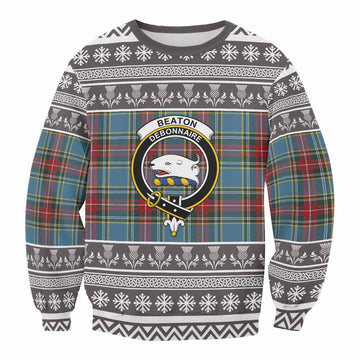Beaton Clan Tartan Christmas Sweatshirt with Family Crest - Tartan Vibes Clothing