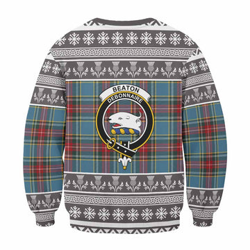 Beaton Clan Tartan Christmas Sweatshirt with Family Crest - Tartan Vibes Clothing