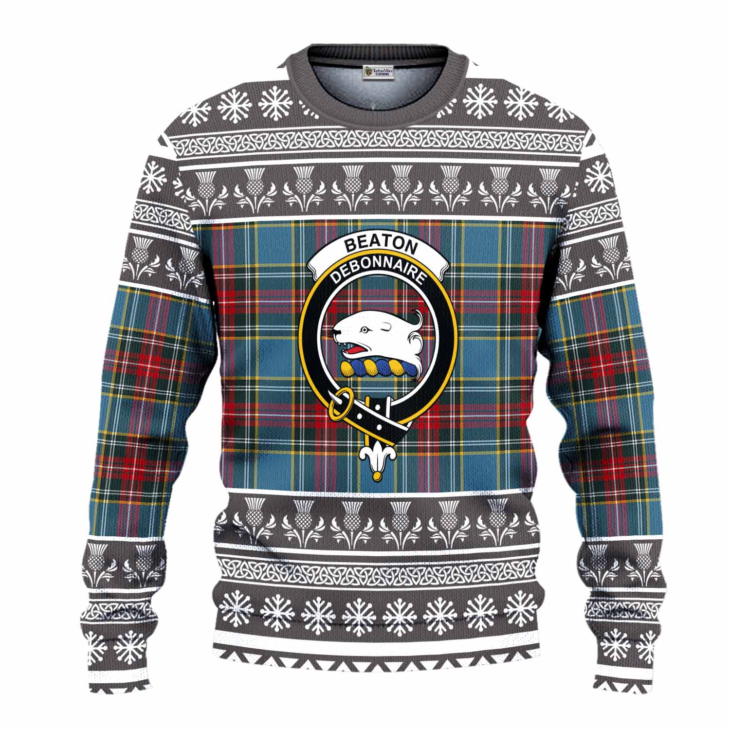 Beaton Clan Tartan Christmas Ugly Sweater with Family Crest - Tartan Vibes Clothing