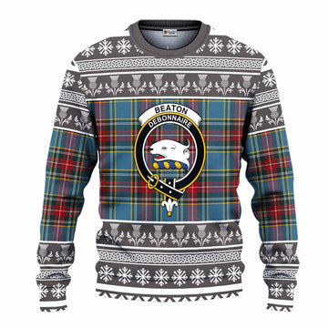 Beaton Clan Tartan Christmas Ugly Sweater with Family Crest - Tartan Vibes Clothing