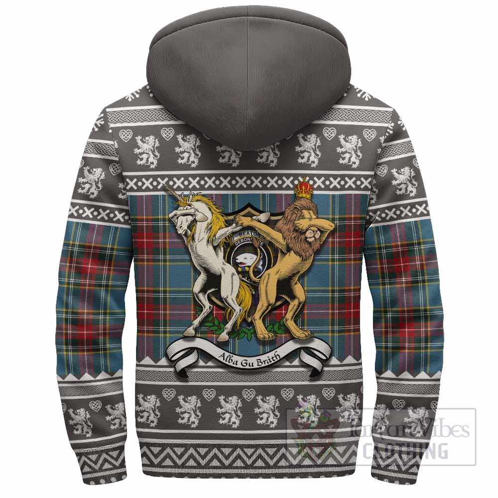 Beaton Clan Tartan Crest Christmas Fleece Hoodie Coat of Arms Funny Style - Tartan Vibes Clothing