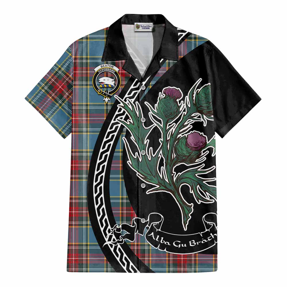 Beaton Family Crest Tartan Cotton Hawaiian Shirt Alba Thistle Inspired - Tartan Vibes Clothing