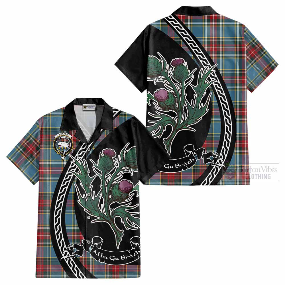 Beaton Family Crest Tartan Cotton Hawaiian Shirt Alba Thistle Inspired - Tartan Vibes Clothing