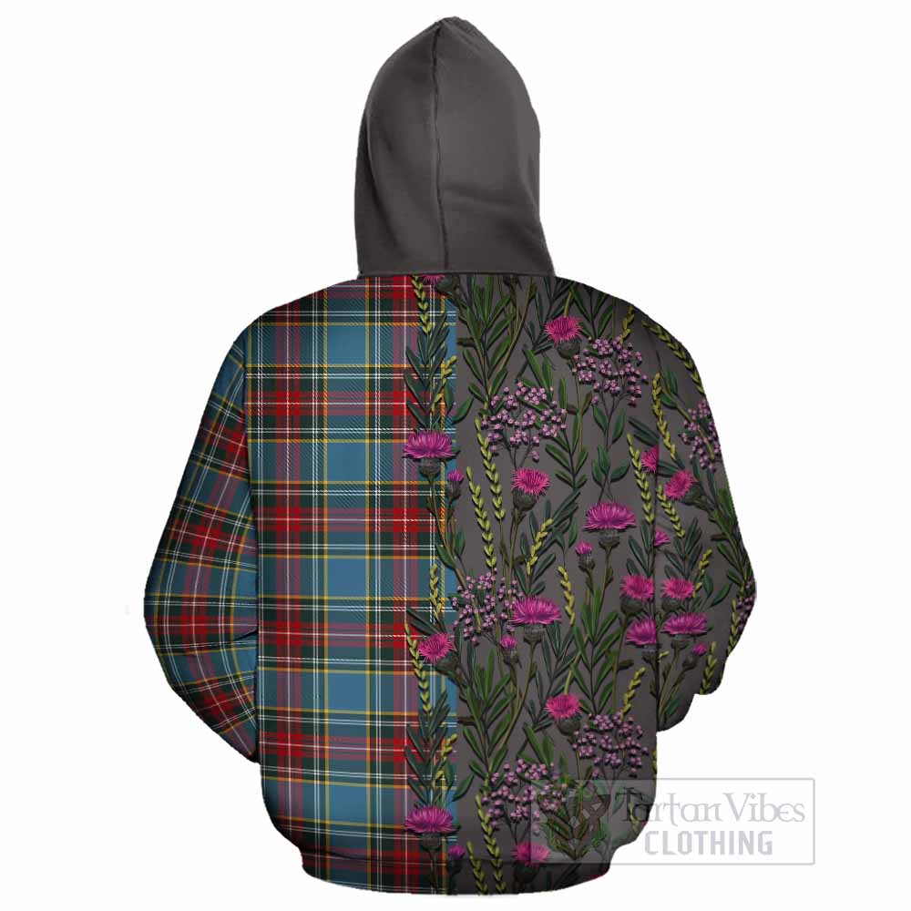 Beaton Family Crest Tartan Cotton Hoodie Scottish Thistle Flower Pattern Half Style - Tartan Vibes Clothing