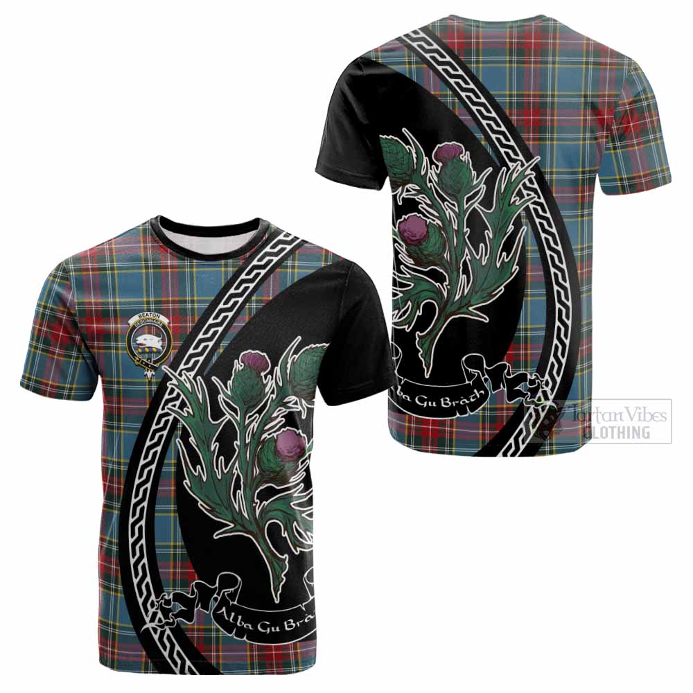 Beaton Family Crest Tartan Cotton T-shirt Alba Thistle Inspired - Tartan Vibes Clothing