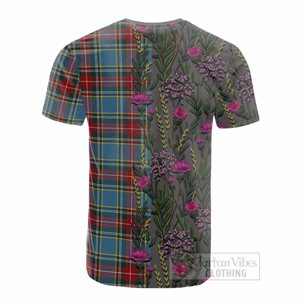 Beaton Family Crest Tartan Cotton T-shirt Scottish Thistle Flower Pattern Half Style - Tartan Vibes Clothing