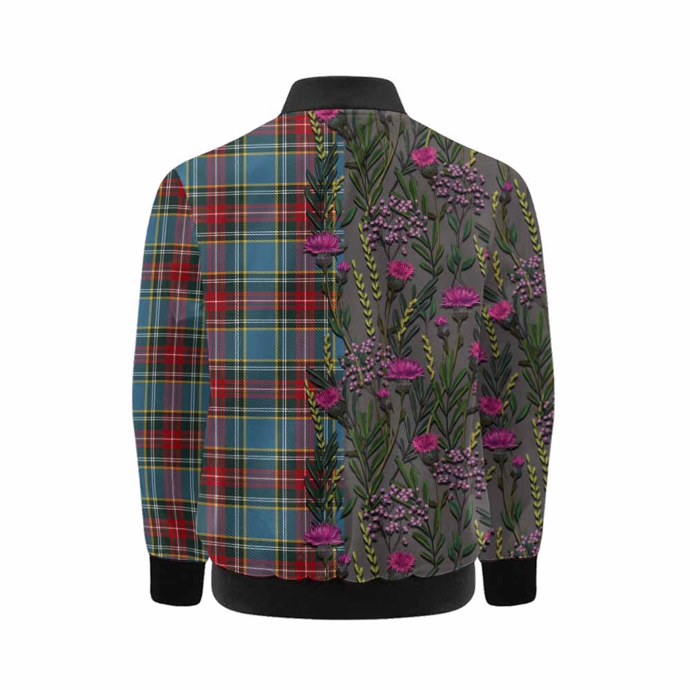 Beaton Family Crest Tartan Kid Bomber Jacket Scottish Thistle Flower Pattern Half Style - Tartan Vibes Clothing