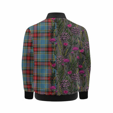 Beaton Family Crest Tartan Kid Bomber Jacket Scottish Thistle Flower Pattern Half Style - Tartan Vibes Clothing