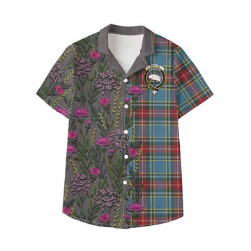 Beaton Family Crest Tartan Kid Hawaiian Shirt Scottish Thistle Flower Pattern Half Style - Tartan Vibes Clothing