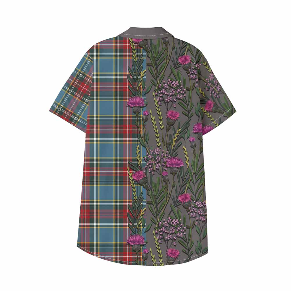 Beaton Family Crest Tartan Kid Hawaiian Shirt Scottish Thistle Flower Pattern Half Style - Tartan Vibes Clothing