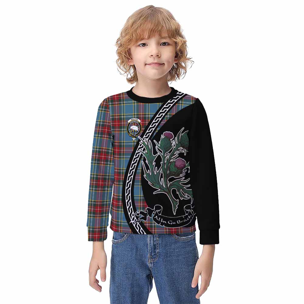 Beaton Family Crest Tartan Kid Knitted Sweatshirt Alba Thistle Inspired - Tartan Vibes Clothing