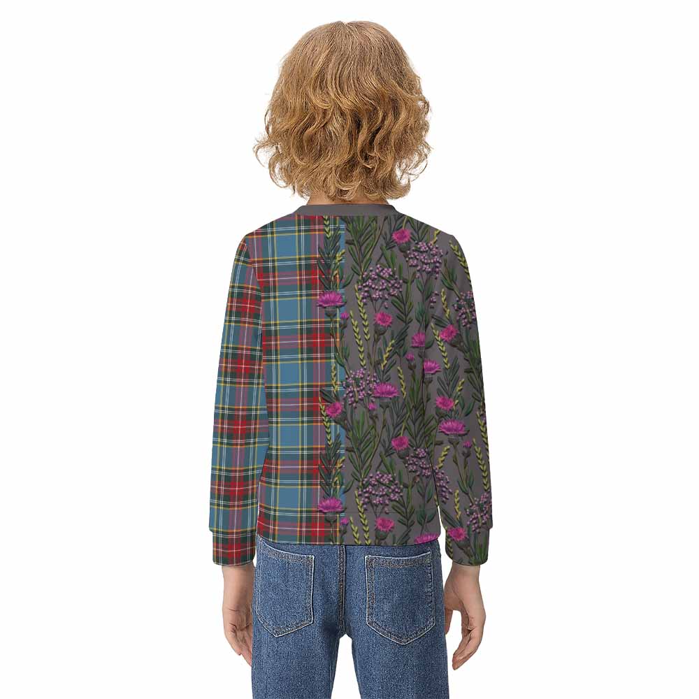 Beaton Family Crest Tartan Kid Knitted Sweatshirt Scottish Thistle Flower Pattern Half Style - Tartan Vibes Clothing