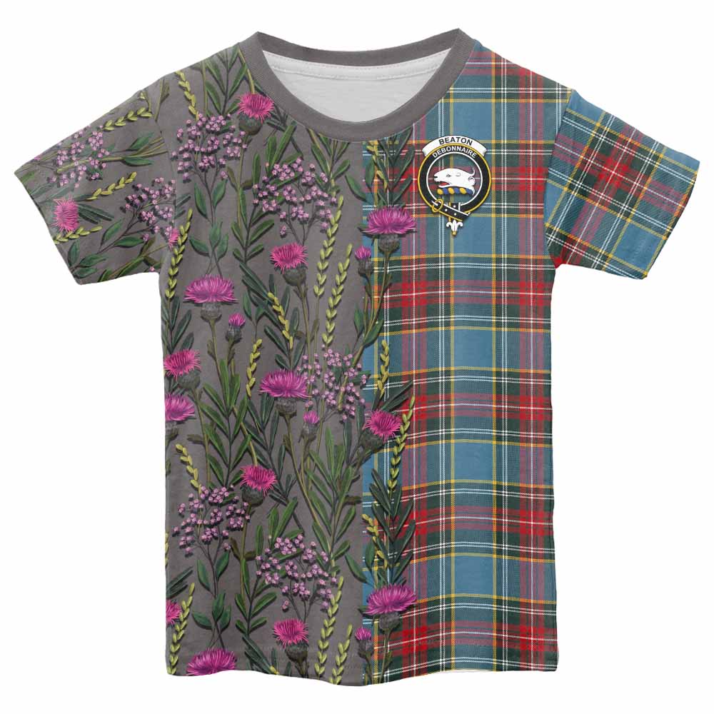 Beaton Family Crest Tartan Kid T-shirt Scottish Thistle Flower Pattern Half Style - Tartan Vibes Clothing
